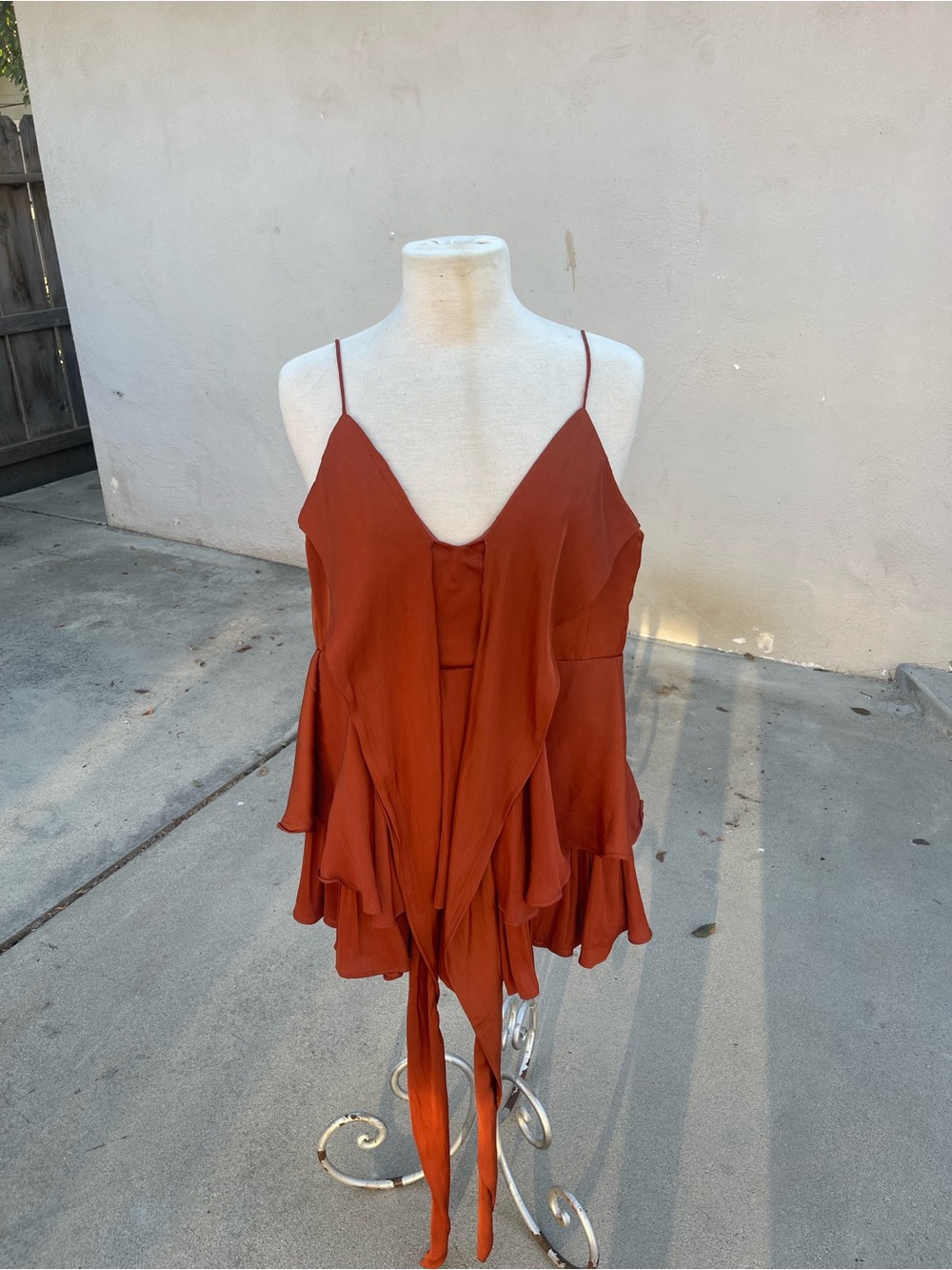 Satin layered mini dress romper jumper with spaghetti straps Size S - Picture 5 of 14